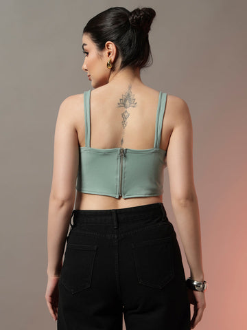 Green Corset Style Top ‚Äì Structured Fitted Top for Women