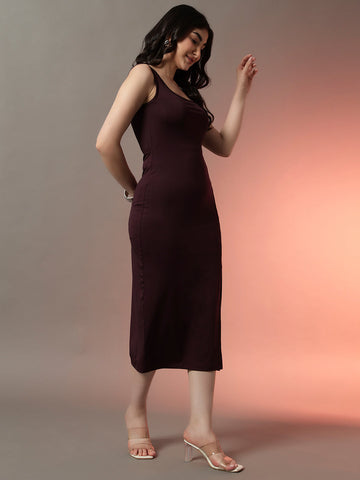 Wine Sheath Midi Dress for Women | Sleek and Elegant Fit