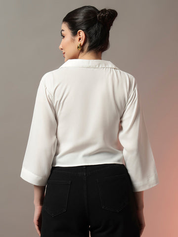 Tie-Up Detail Shirt-Style Top with Button Front