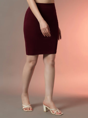Wine Fitted Skirt for Women | Sleek & Elegant Pencil Skirt