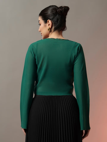 Front Tie-Up Crop Shrug - Green