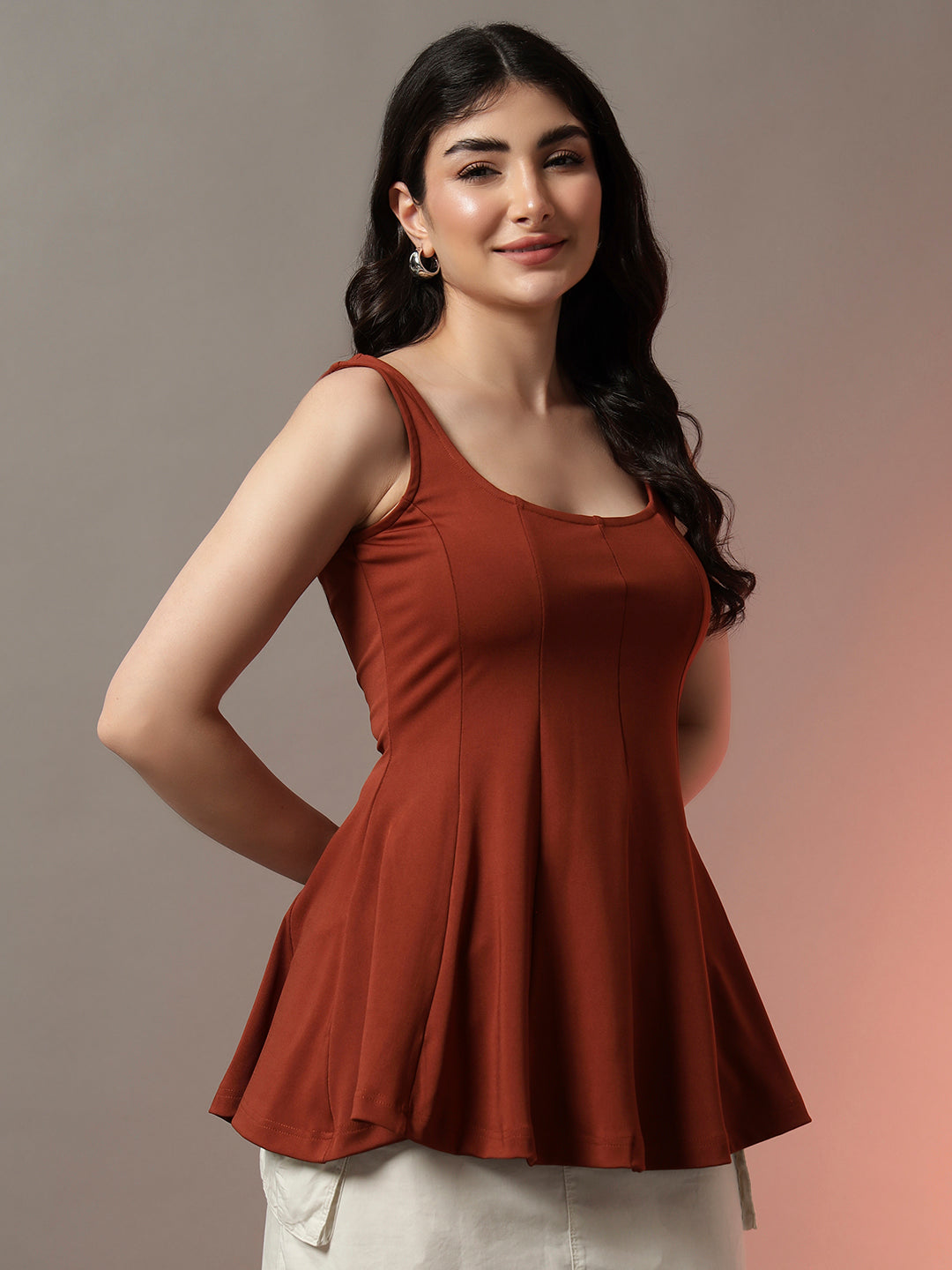 Sculpted Fit & Flare Top - Rust
