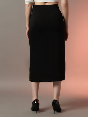 Black High Waist Midi Slit Skirt for Women