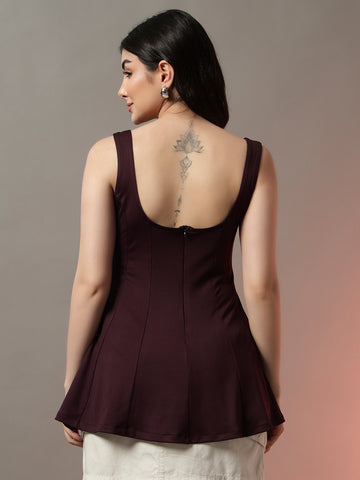 Wine Sculpted Fit Flare Top