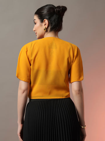 Mustard Waterfall Shrug with Draped Open Front