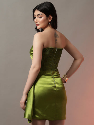 Off-Shoulder Tulip Hem Dress with Ruched Waist Detail