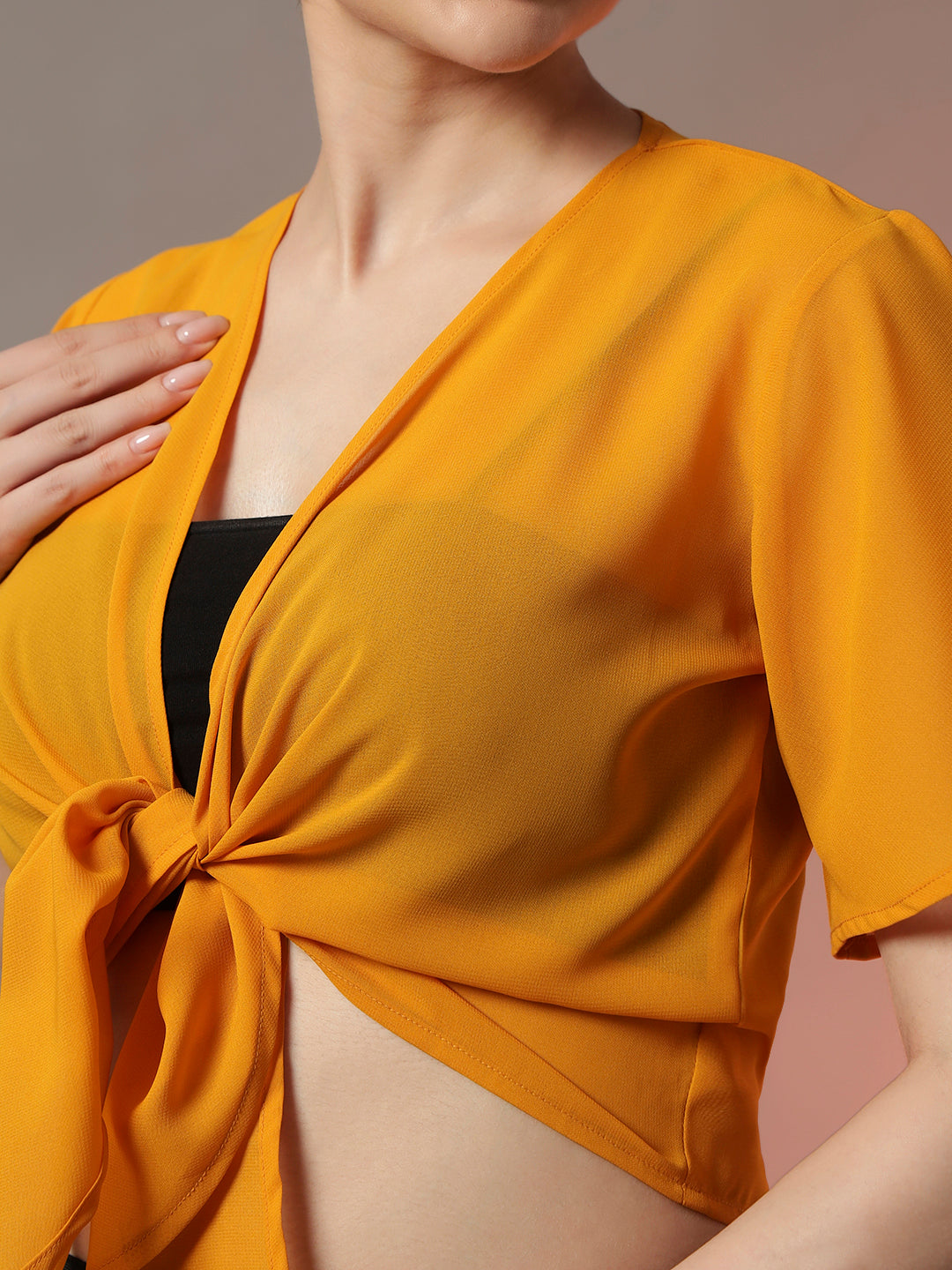 Waterfall Crop Shrug - Mustard