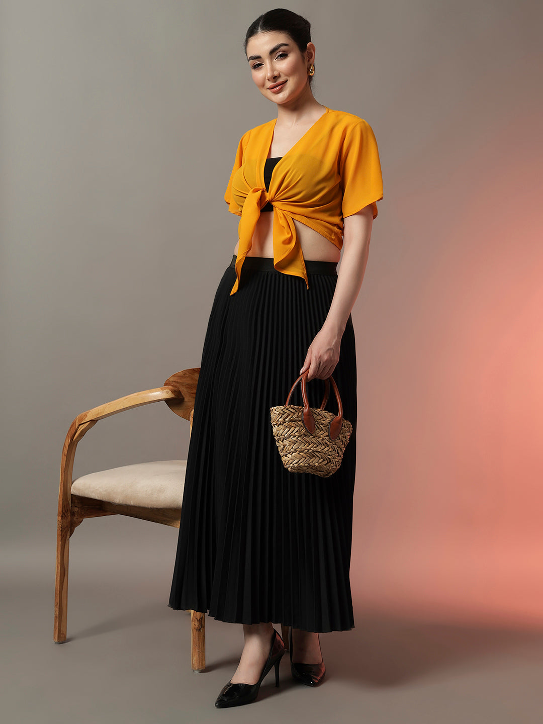 Waterfall Crop Shrug - Mustard