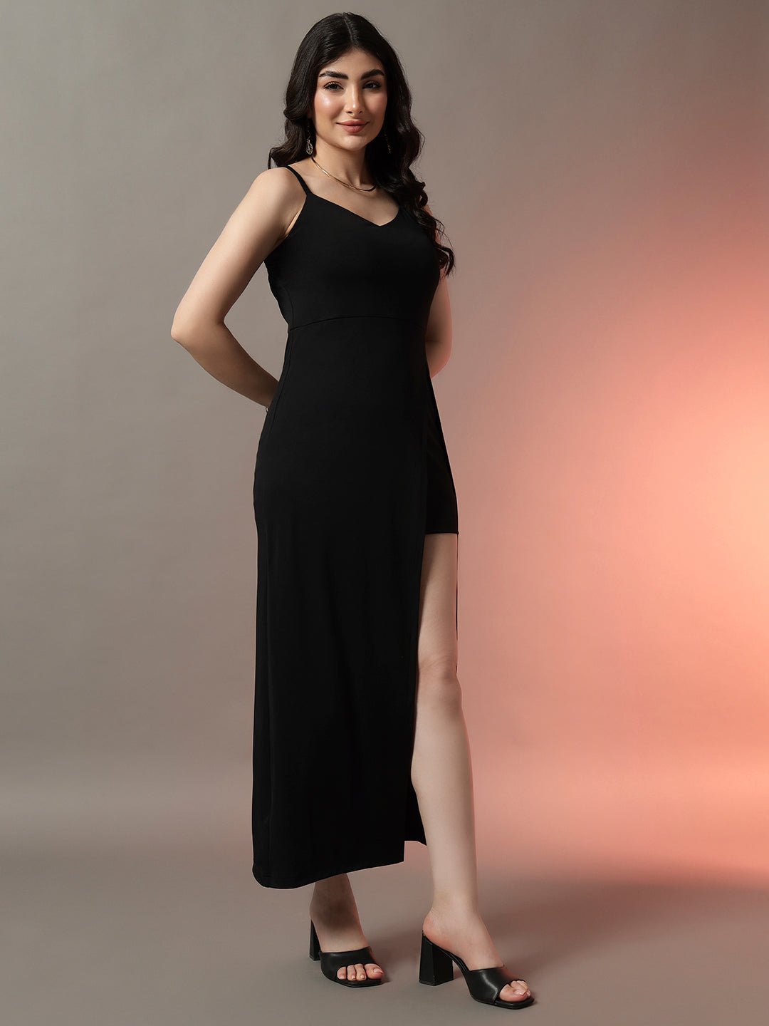Slit Sleeveless Maxi Dress - Black