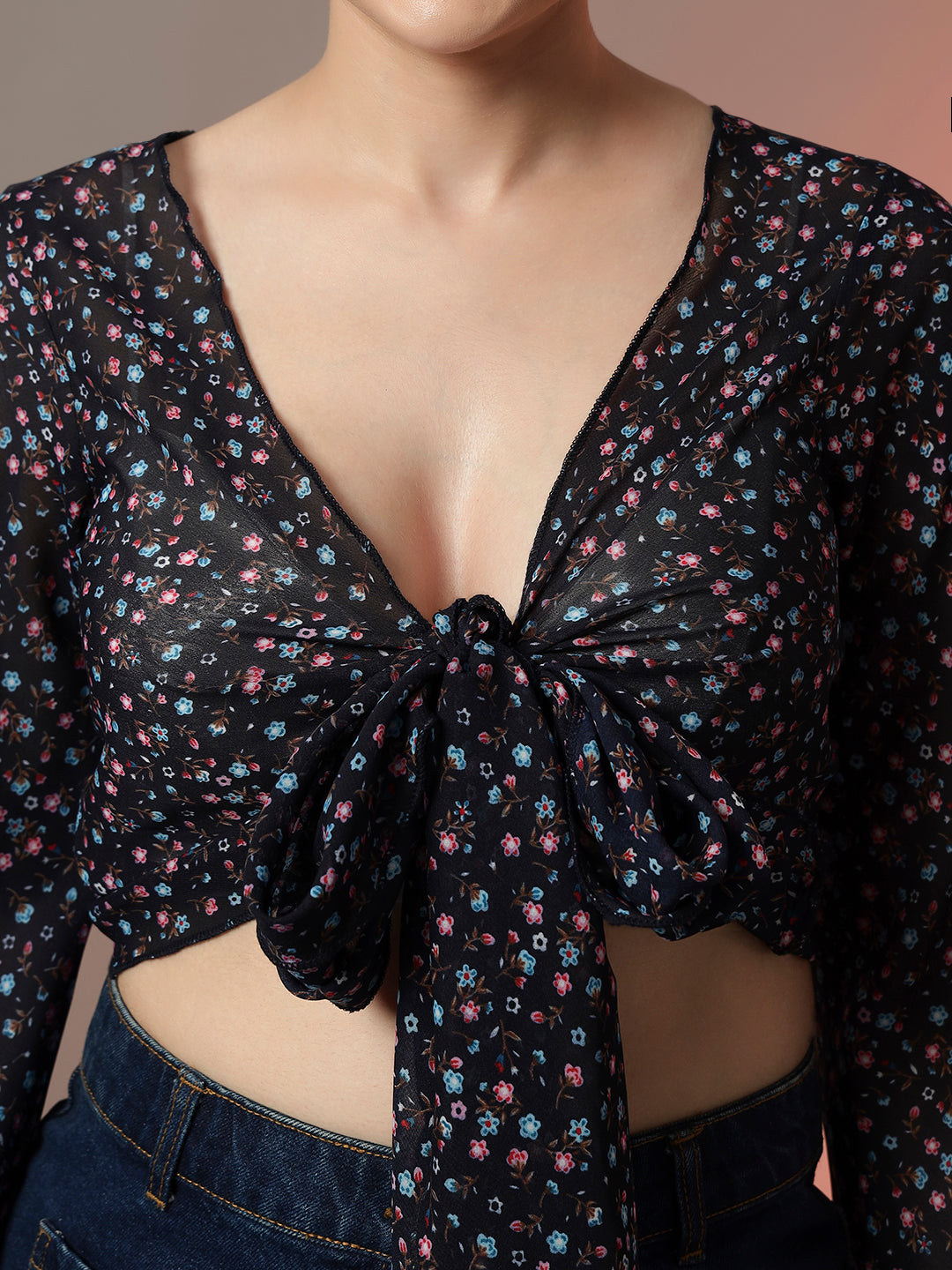 Front Tie-Up Crop Shrug - Blue