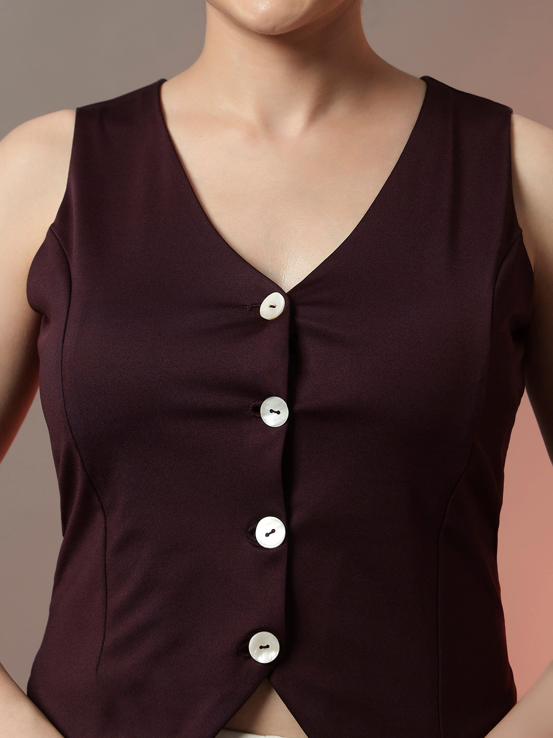 V-Neck Woven Waistcoat - Wine