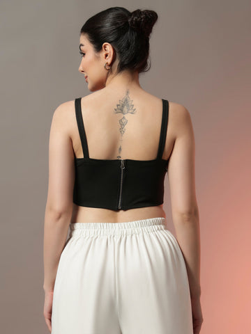 Bottle Green Corset Style Fitted Top with Adjustable Straps