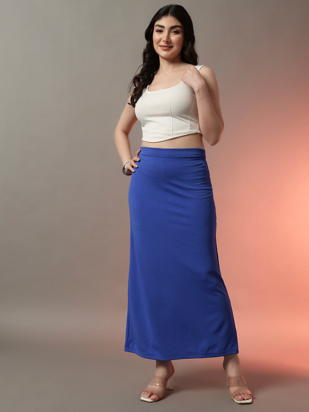 Straight Fit Slit Skirt - Blue