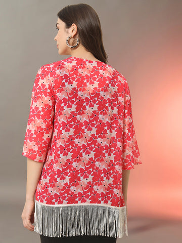 Fringes Floral Printed Shrug