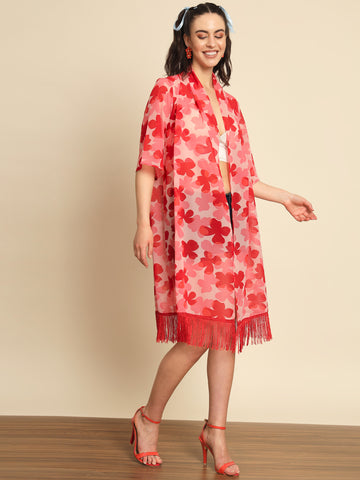 Pink Floral Printed Shrug
