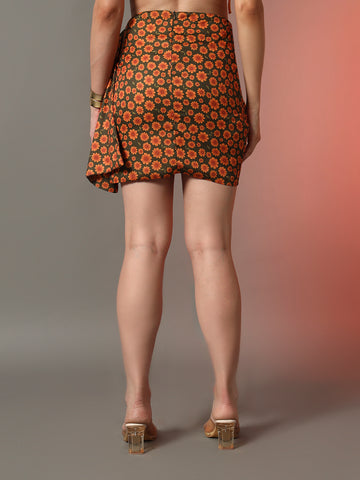 Yellow Floral Draped Flowing and Feminine Design Skirt