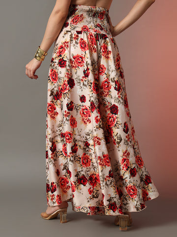 Pink Floral Print Palazzo Pants for Women