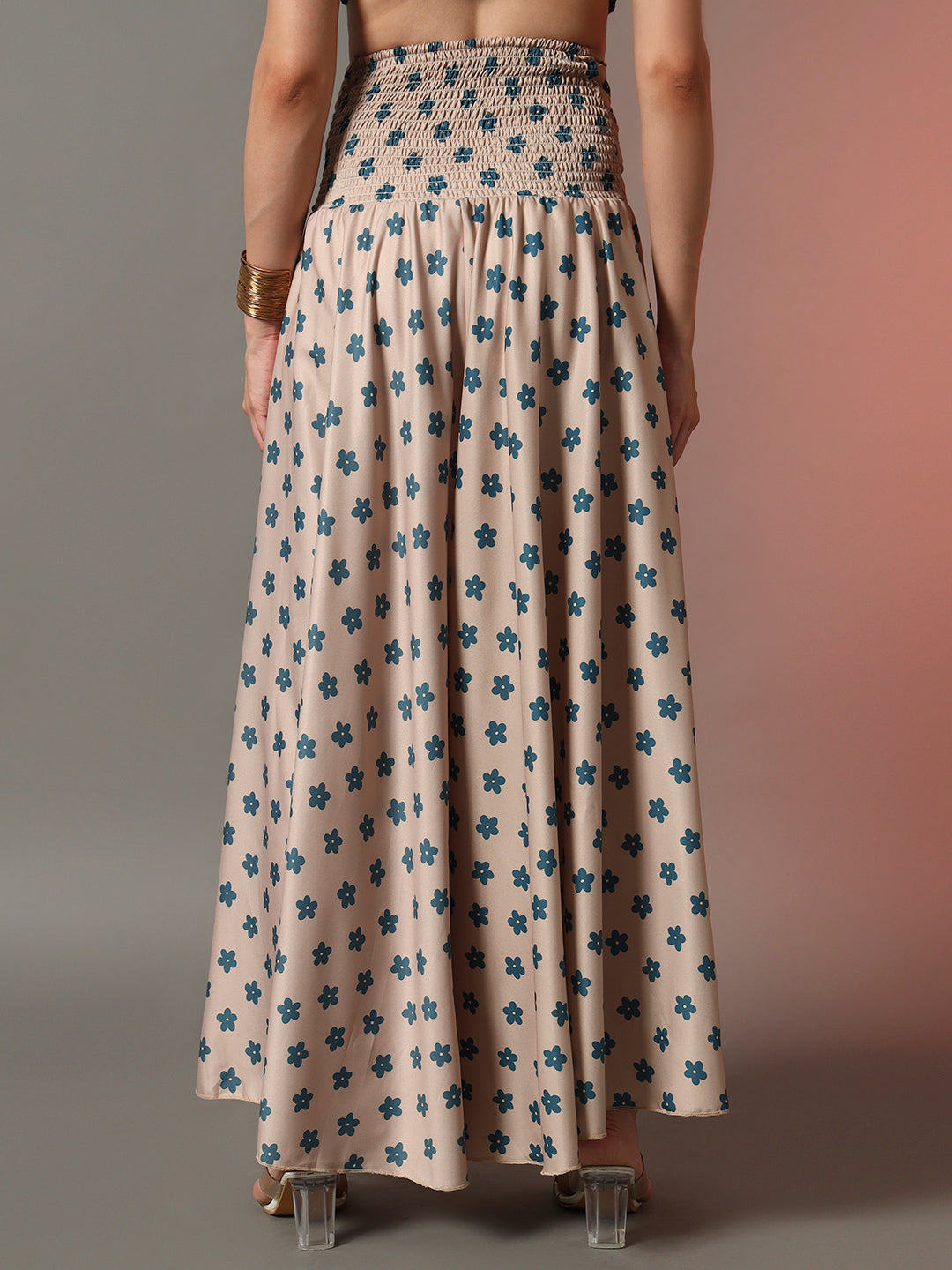 Printed Palazzo Pants - Beige