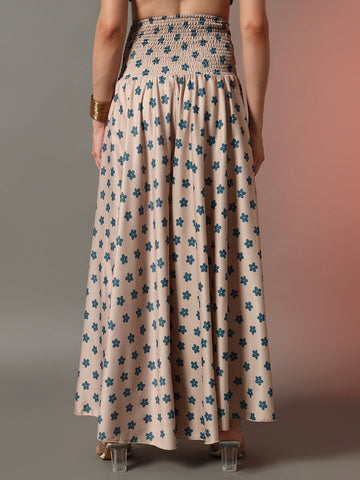 Beige Floral Print Palazzo Pants for Women