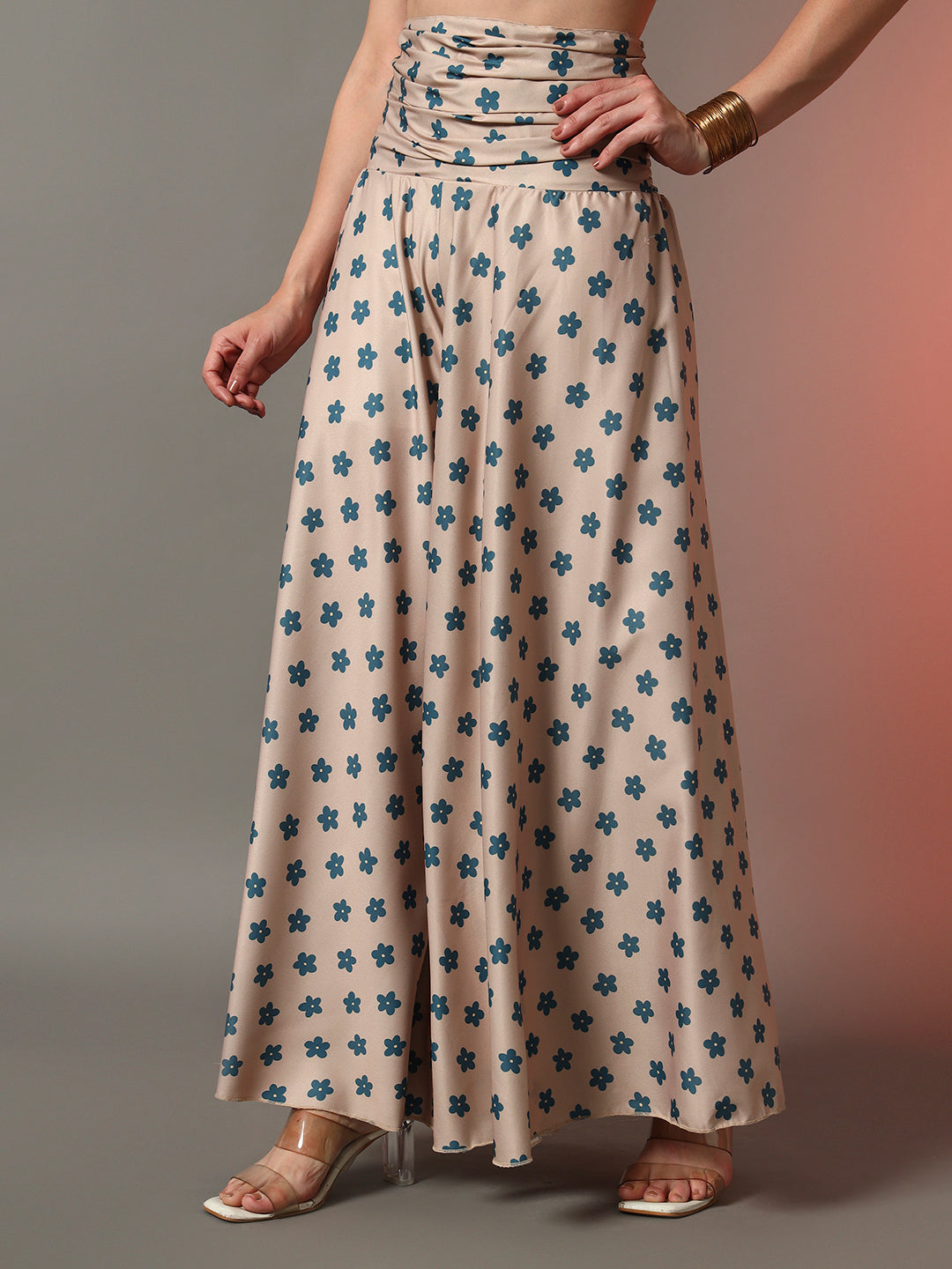 Printed Palazzo Pants - Beige