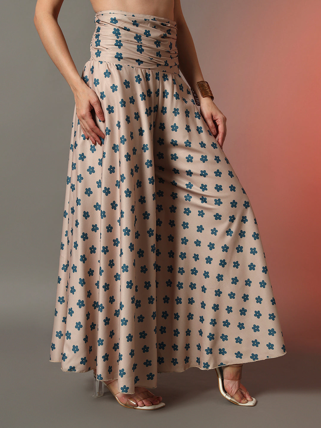 Printed Palazzo Pants - Beige