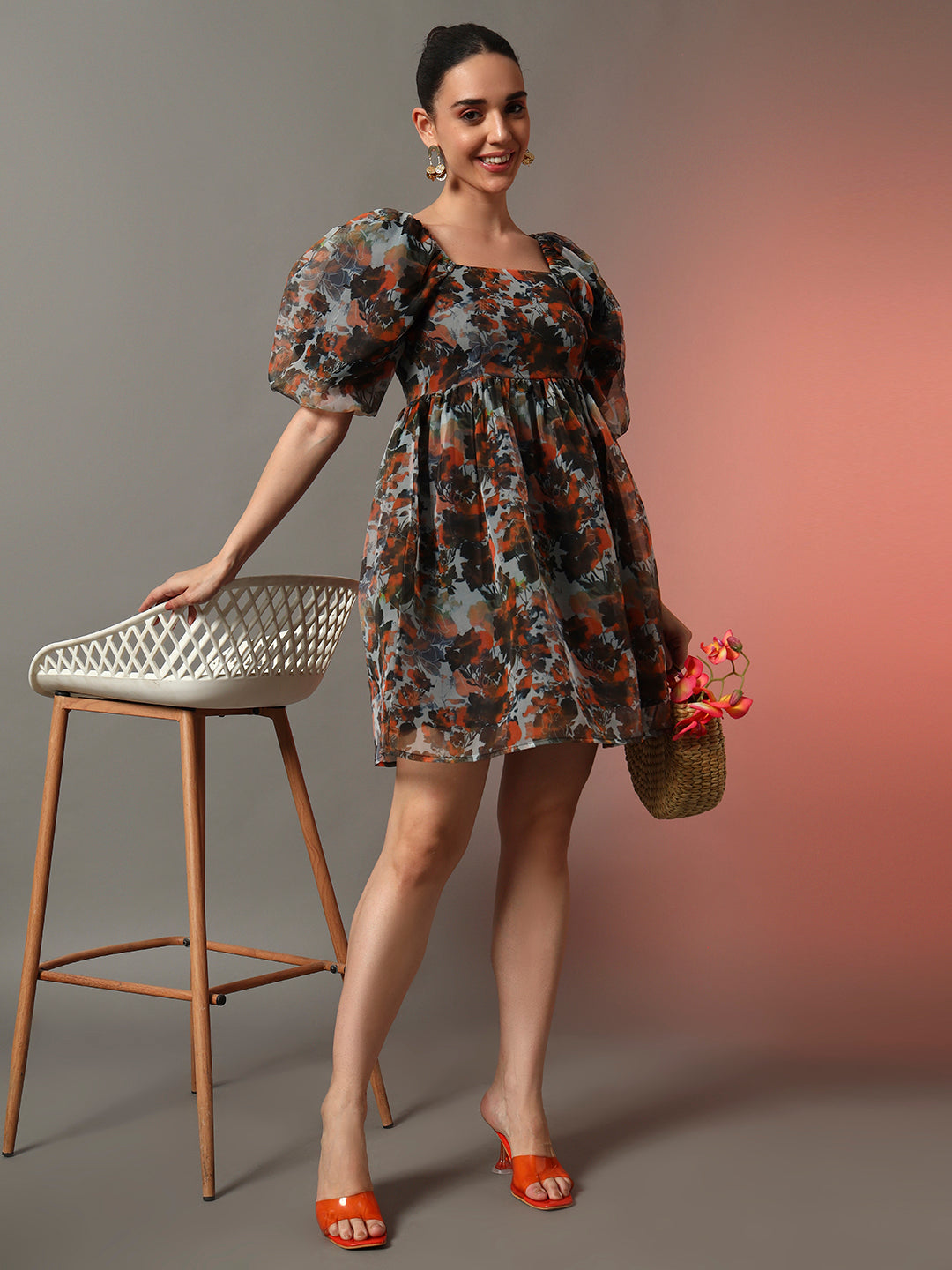 Butterfly Organza Dress - Orange