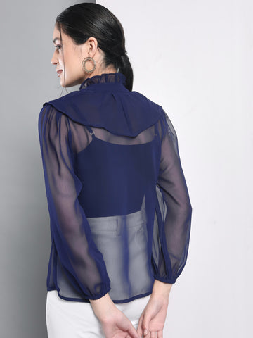 Navy Blue Ruffled Top