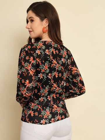 Black Floral Printed Top