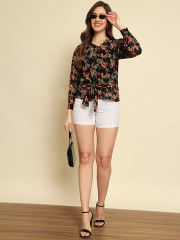 Black Floral Printed Top