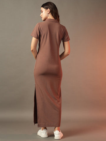 Shirt Style Bodycon Side Slit Dress