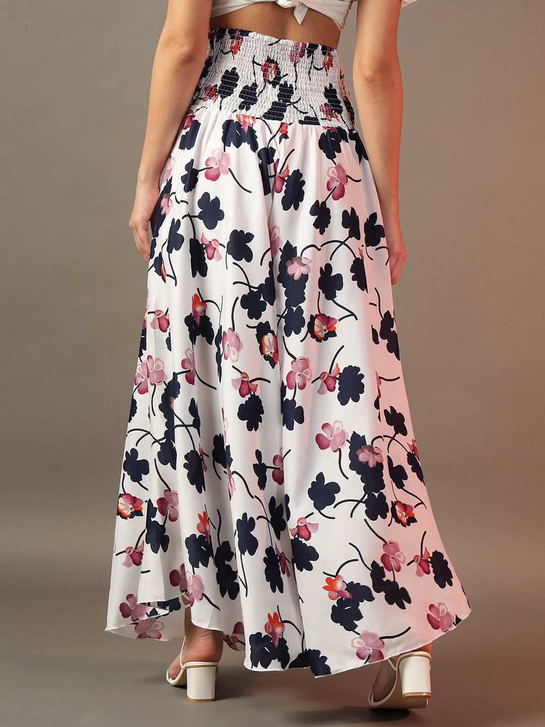Printed Palazzo Pants - White