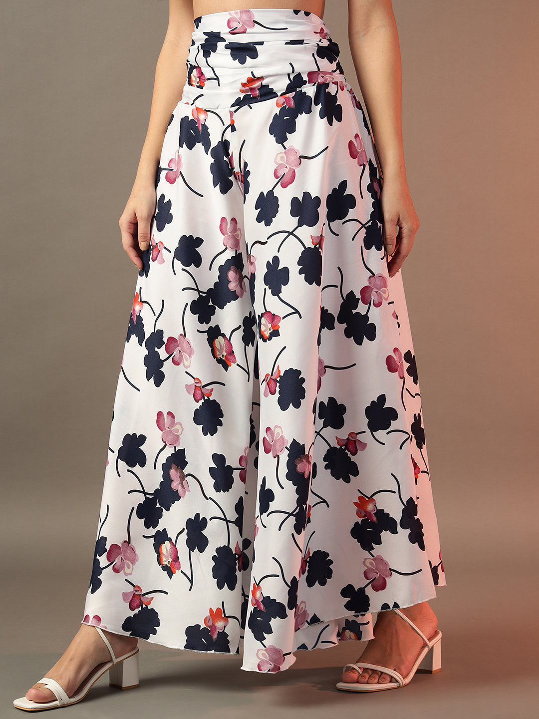 Printed Palazzo Pants - White