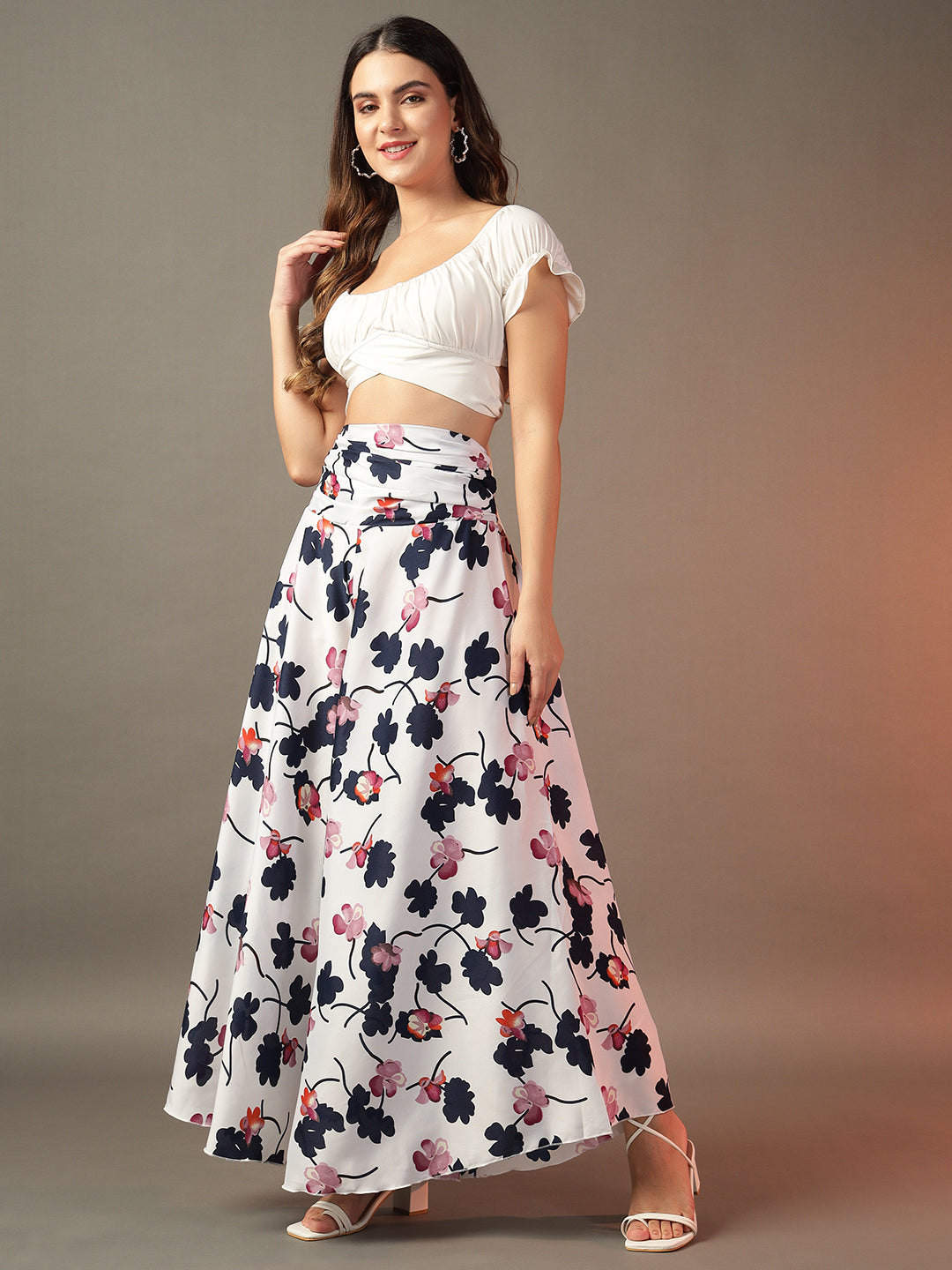 Printed Palazzo Pants - White