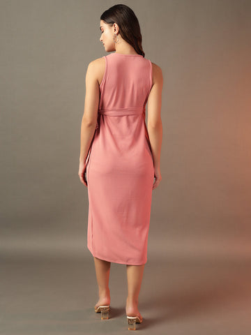 Peach Wrap Midi Dress