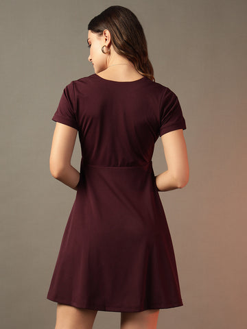 Square Neck Fit & Flare Dress - Burgundy