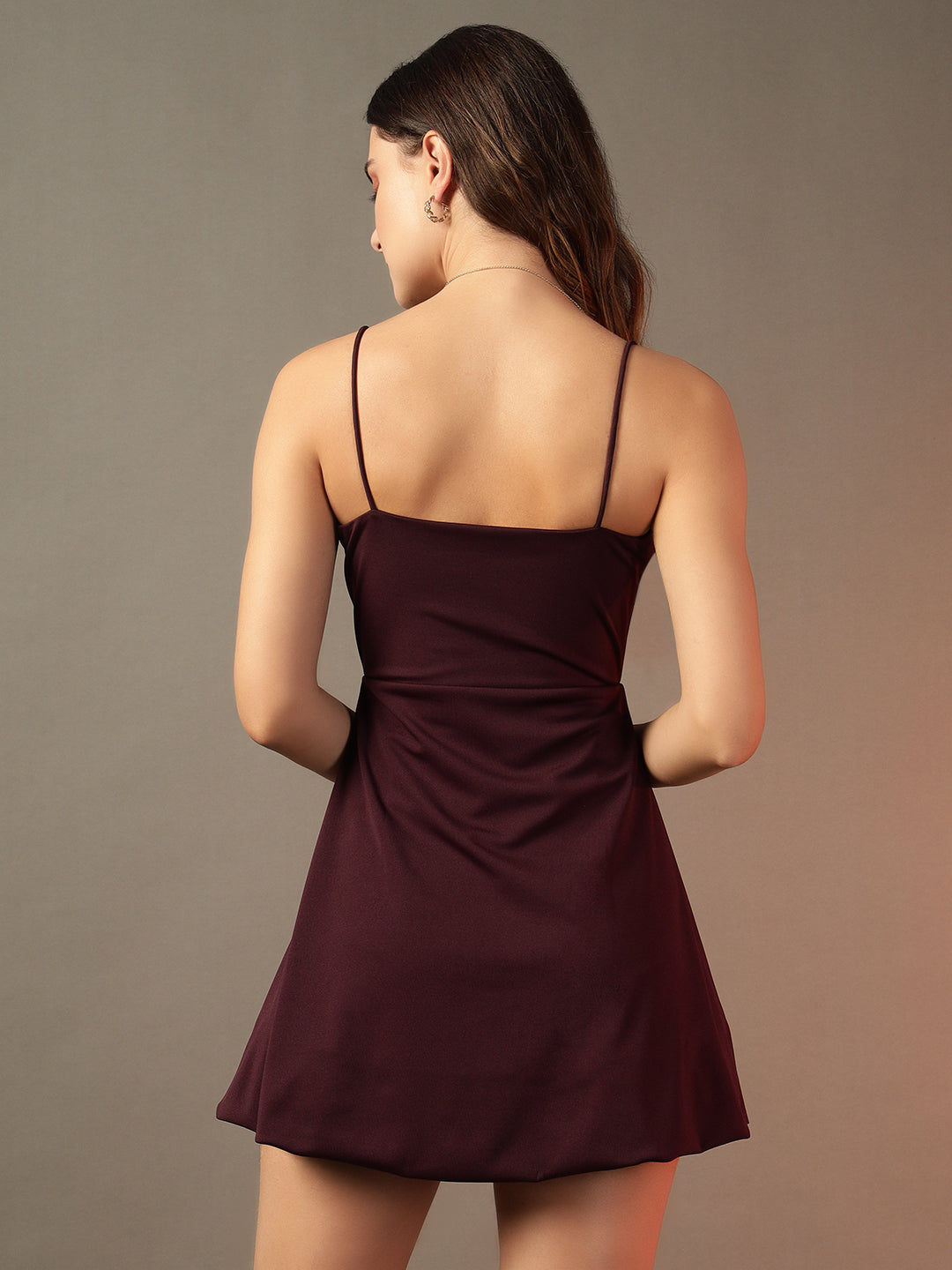 Noodle Strap Flare Dress - Burgundy