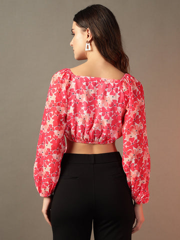 Pink Ruched Printed Top