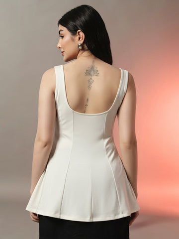 Sculpted Fit & Flare Top - Off White