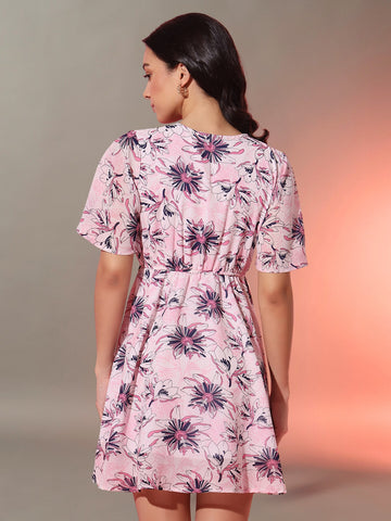 Overlaped Floral Short Dress