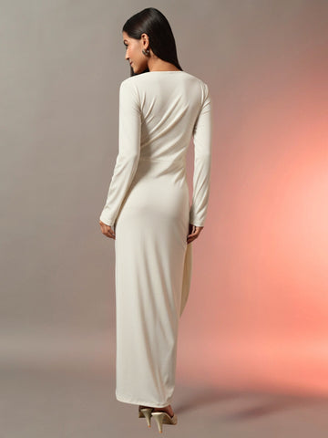 Square Neck Wrap Around Dress - Off White