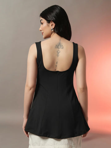 Sculpted Fit & Flare Top - Black