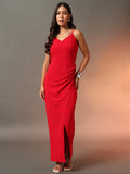 Split Thigh Maxi Dress - Red