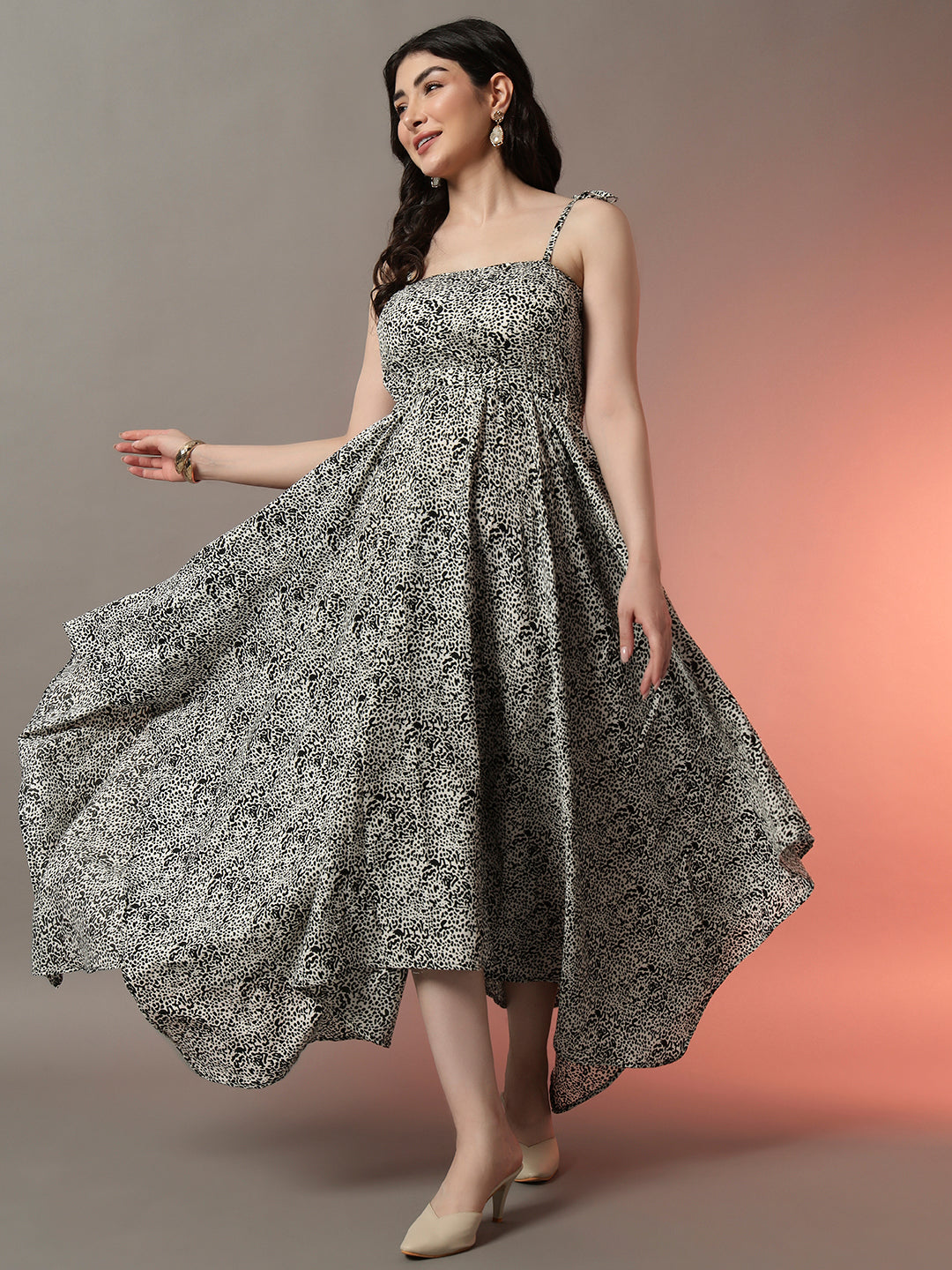 Animal Print Handkerchief Flowy Asymmetric Hem Dress