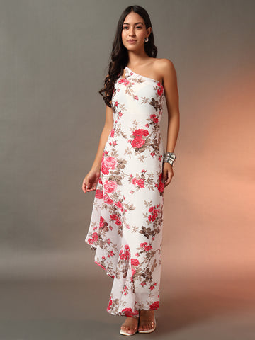 White Printed Padded Cocktail Dress