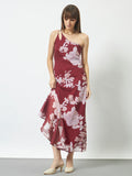 Printed Cocktail Dress with Inbuilt Padding - Maroon