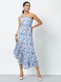 Printed Cocktail Dress with Inbuilt Padding - Sky Blue
