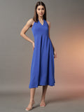 Halter Neck Fit & Flare Midi Dress - Blue