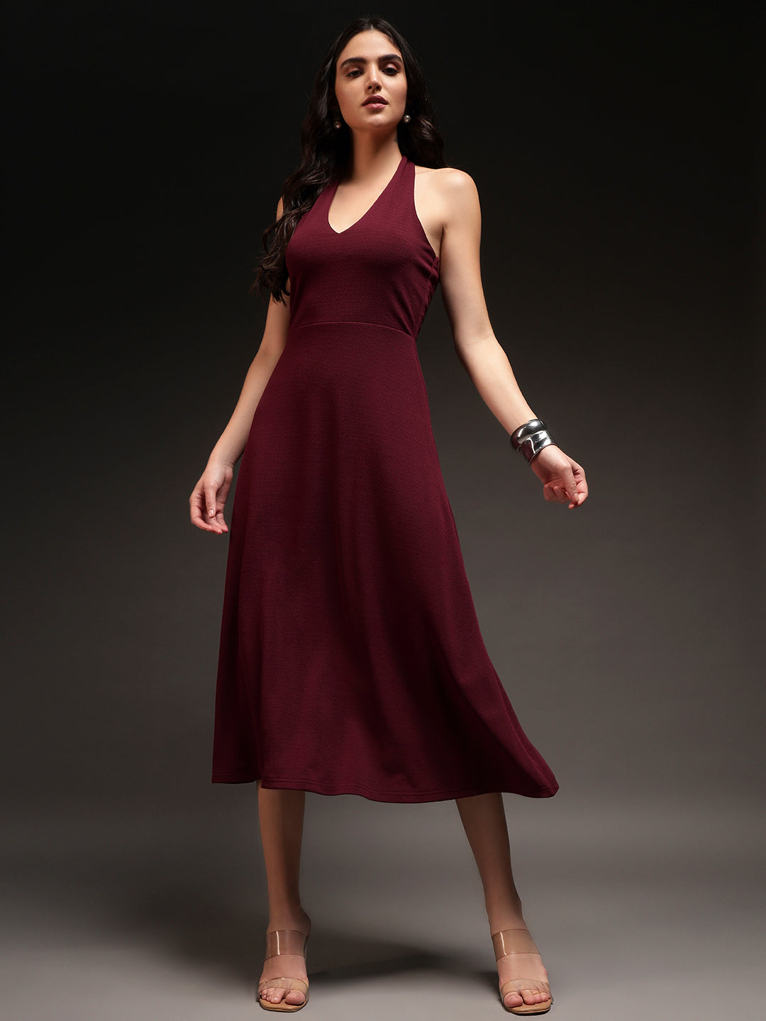 Trend Arrest Women Halter Neck Fit & Flare Midi Dress