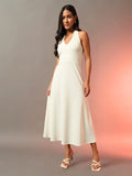 Halter Neck Fit & Flare Midi Dress - Off White