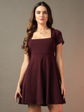 Square Neck Fit & Flare Dress - Burgundy